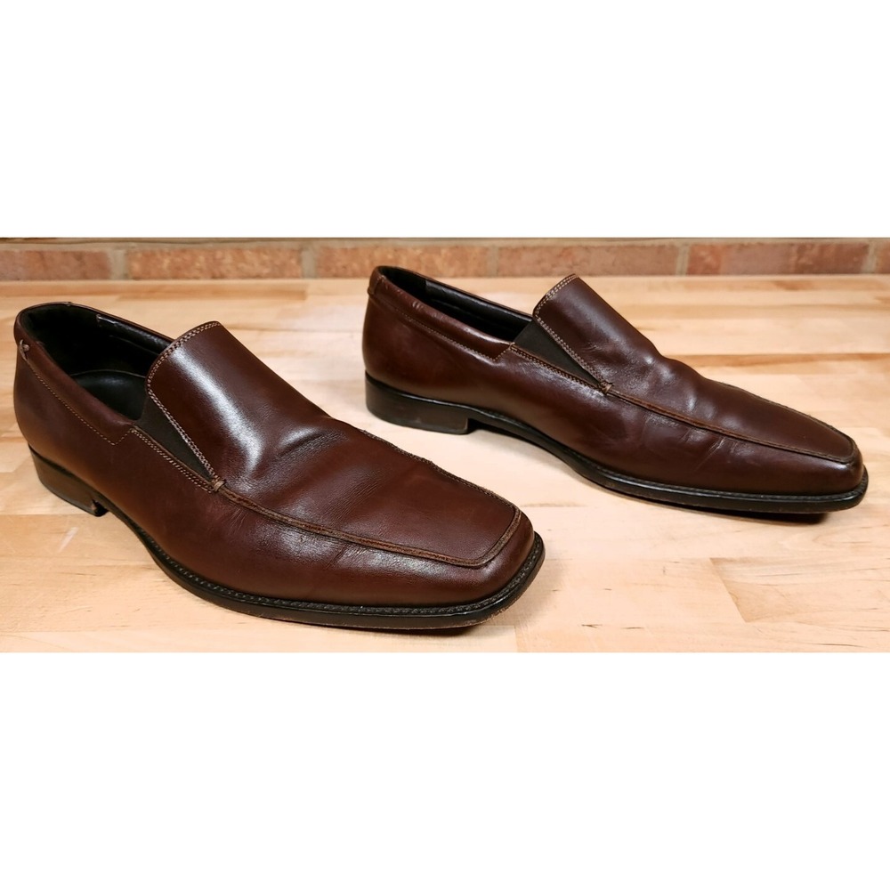 Gordon Rush Mid Brown Apron Toe Slip‎ On Loafers Made In Italy Mens 10.5 D